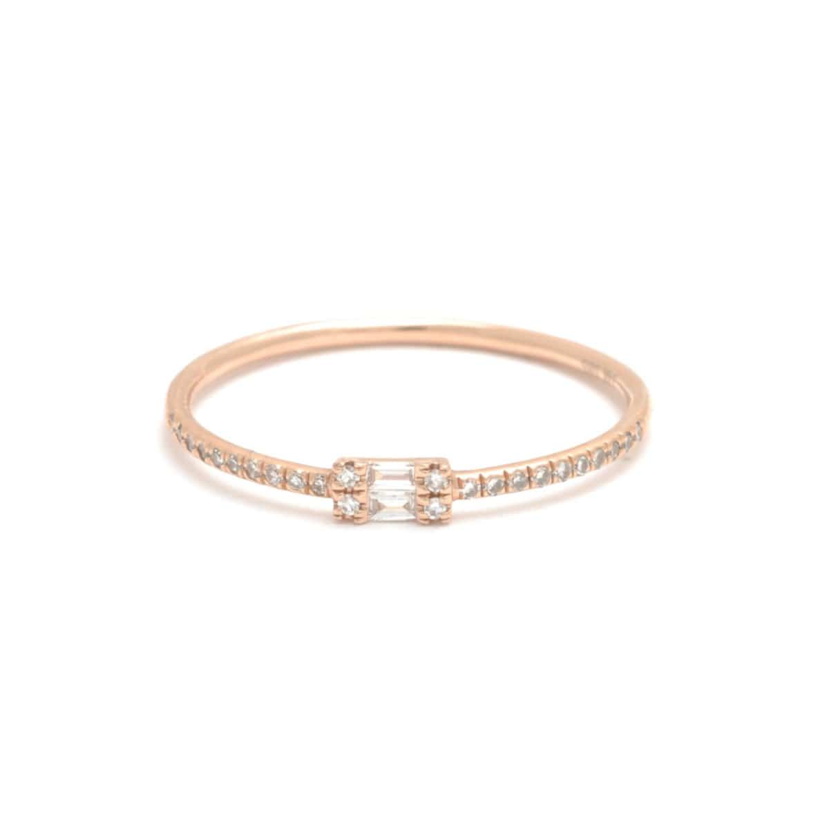 Double Baguette Pave Diamond Rose Gold Ring