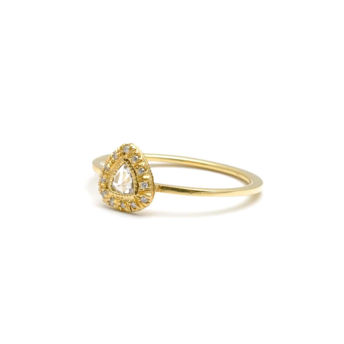 Rosecut Diamond with Diamond Frame Yellow Gold Ring