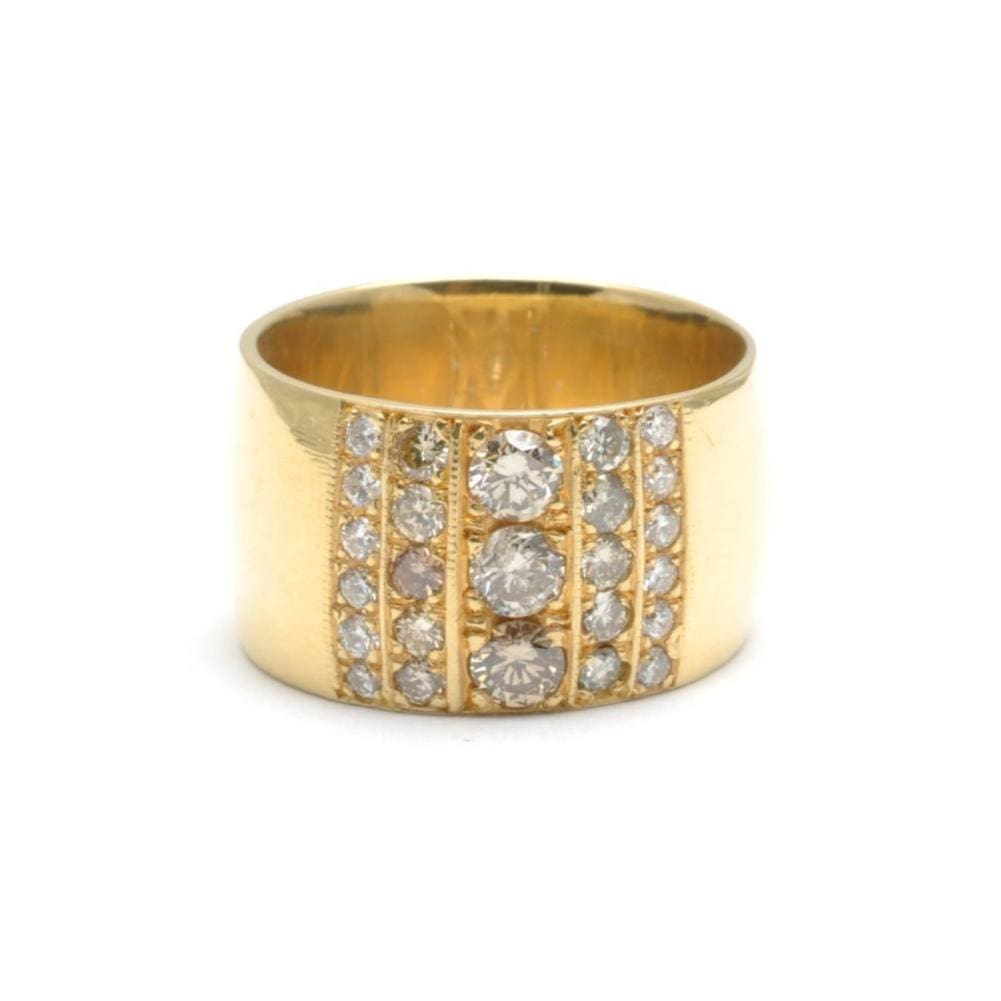 Diamond Cigar Band Yellow Gold Ring