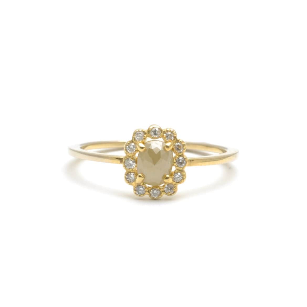 Rosecut Diamond with Diamond Halo Yellow Gold Ring
