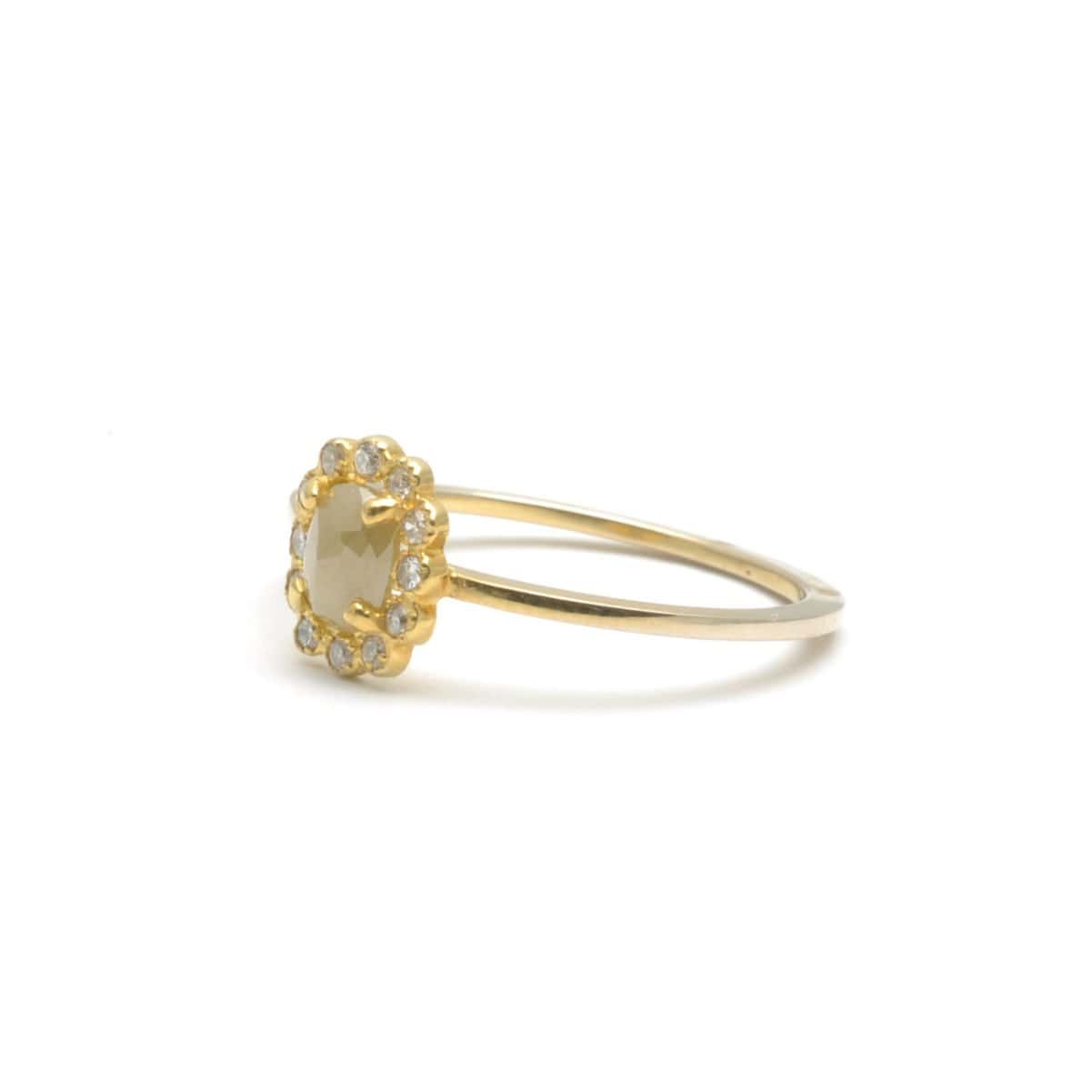 Rosecut Diamond with Diamond Halo Yellow Gold Ring