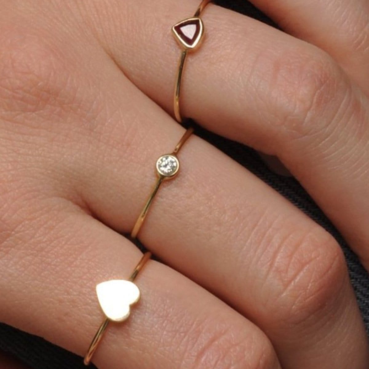 Small Round Diamond Gold Ring Flat Heart Ring Caitlin Nicole