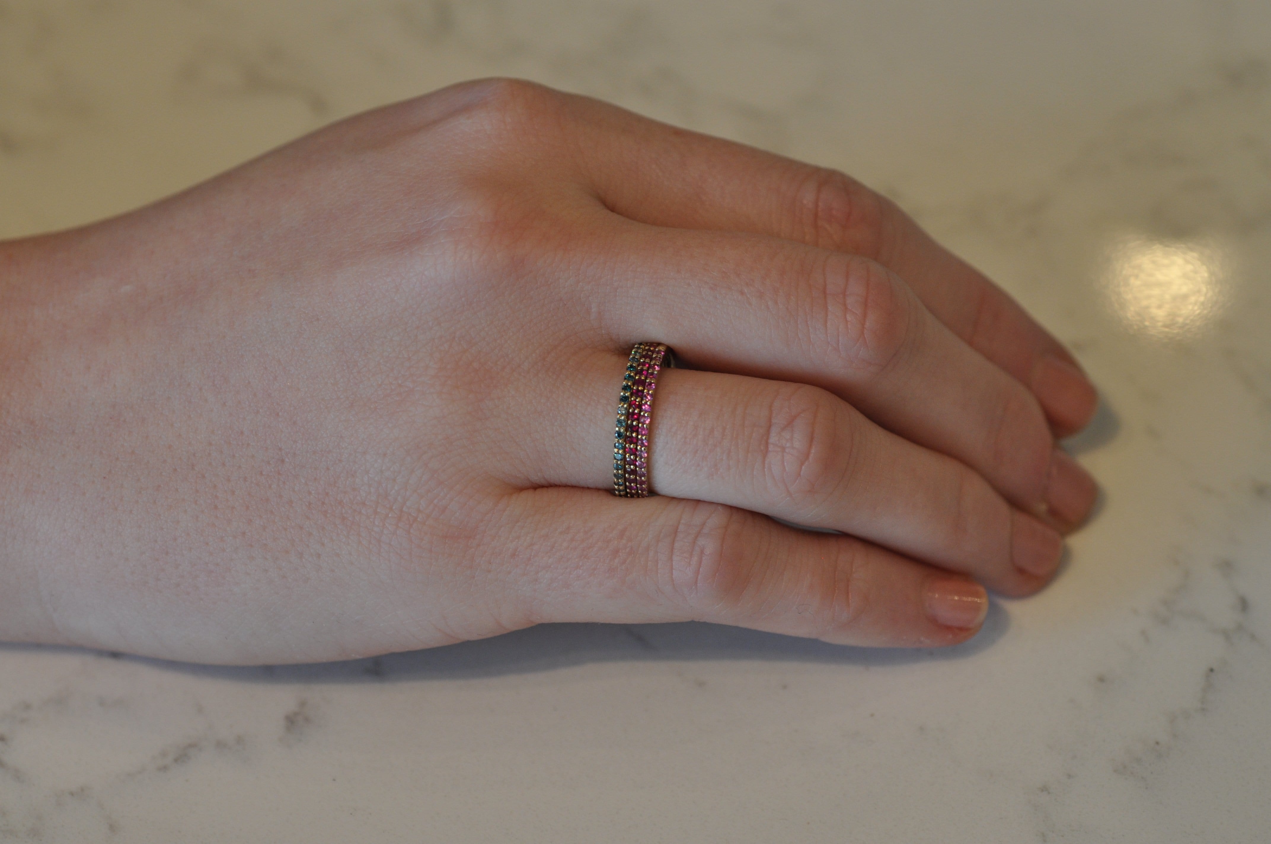 Pink Sapphire Pave Half Eternity Stacking Ring