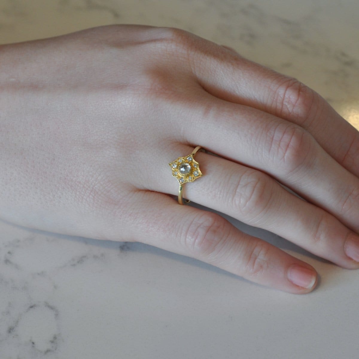 Vintage Inspired Rose Cut Diamond Engagement Ring