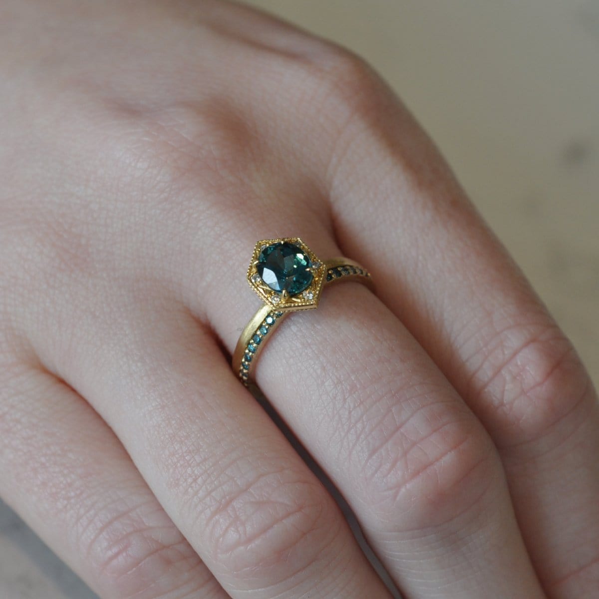 Blue Diamond Pave Half Eternity Ring
