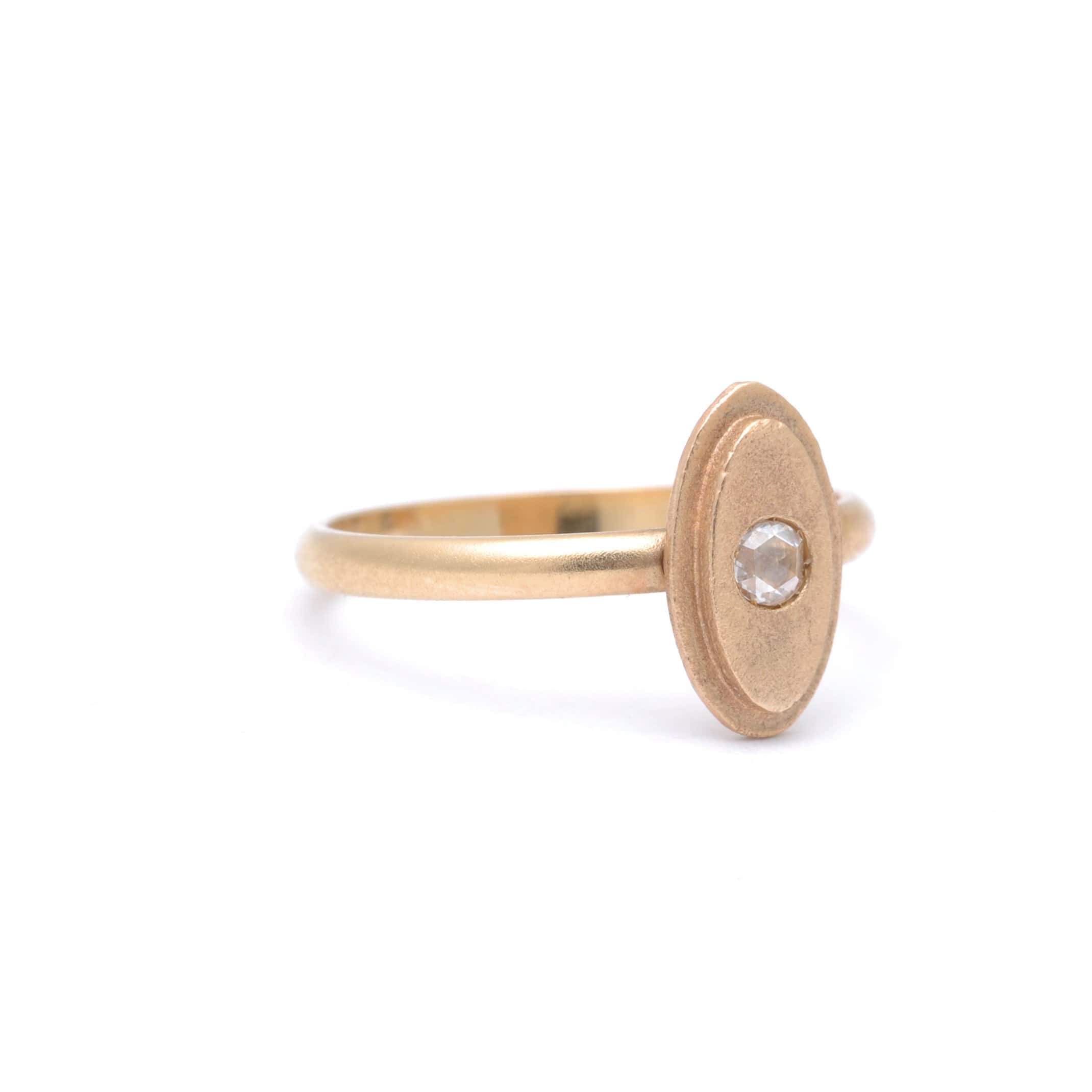 Oval Shape Matte Gold Delicate Diamond Ring