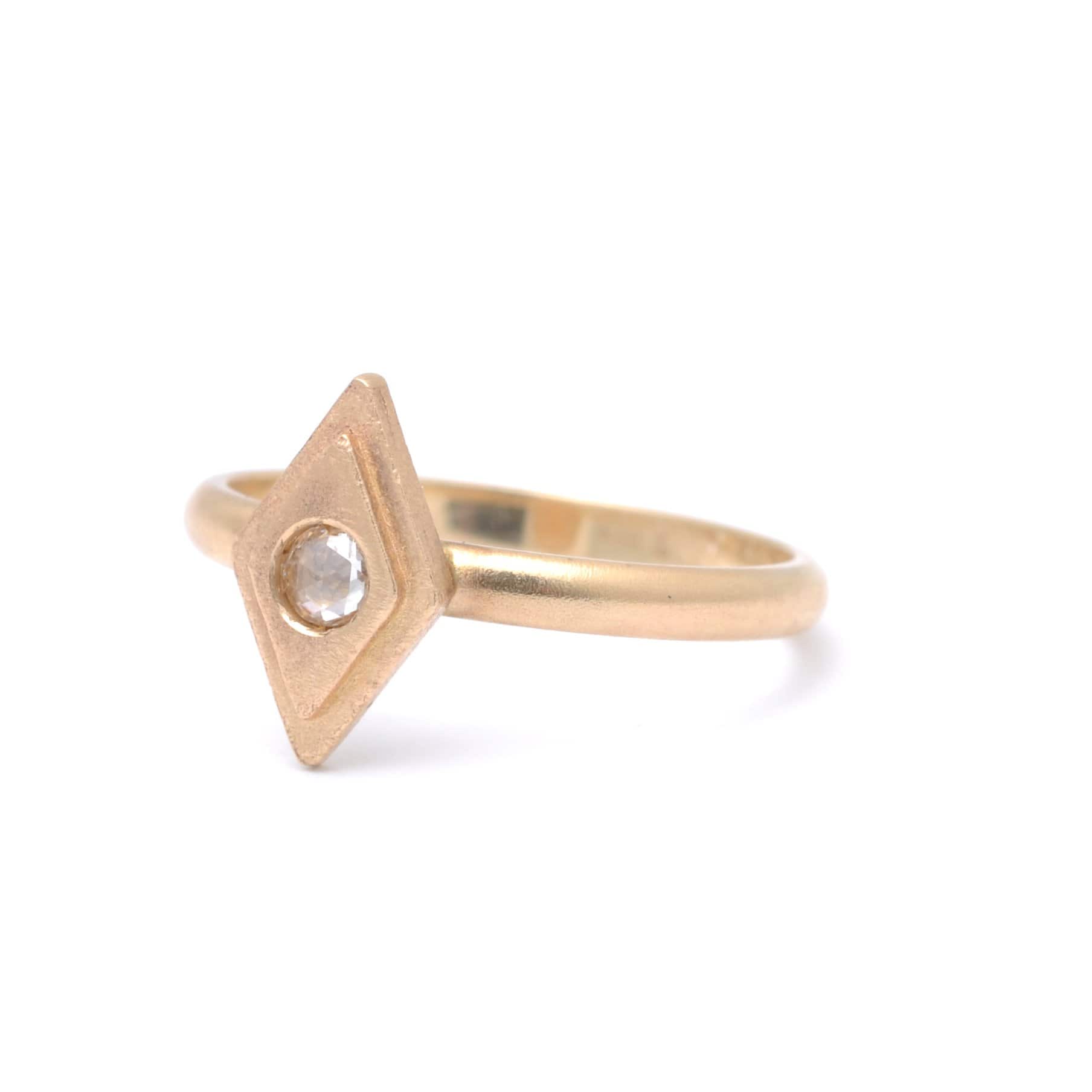 Diamond Shape Matte Gold Solitaire Diamond Ring