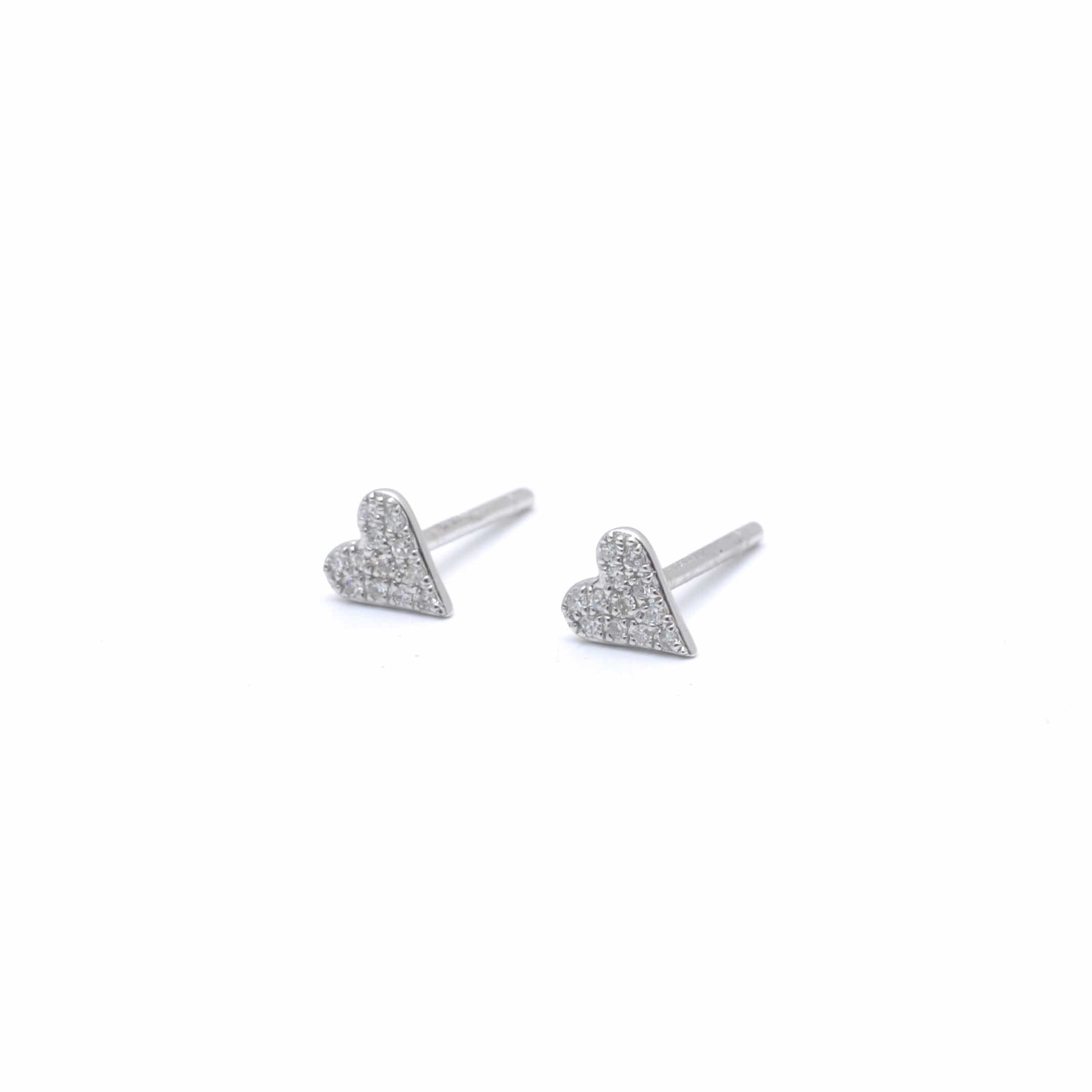 Small Diamond 14k white Gold Heart Earrings