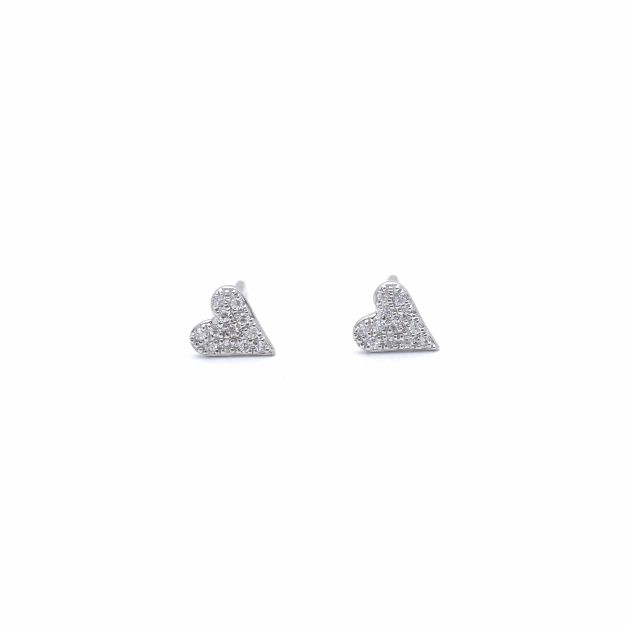 Small Pave Diamond White Gold Heart Earrings