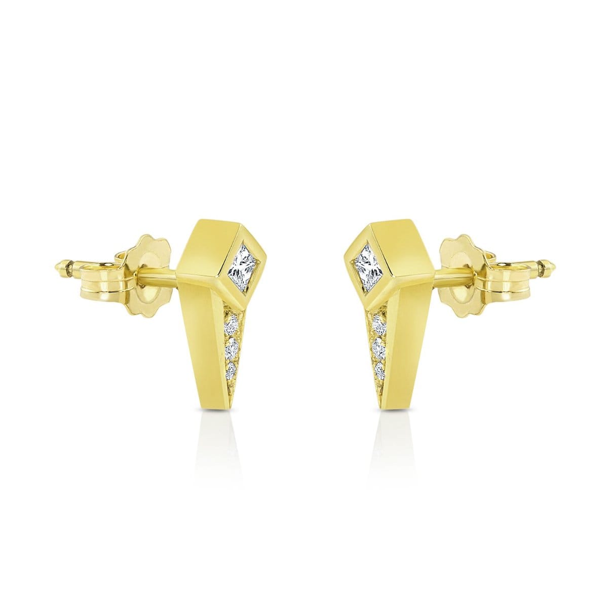 Diamond yellow gold spike earrings