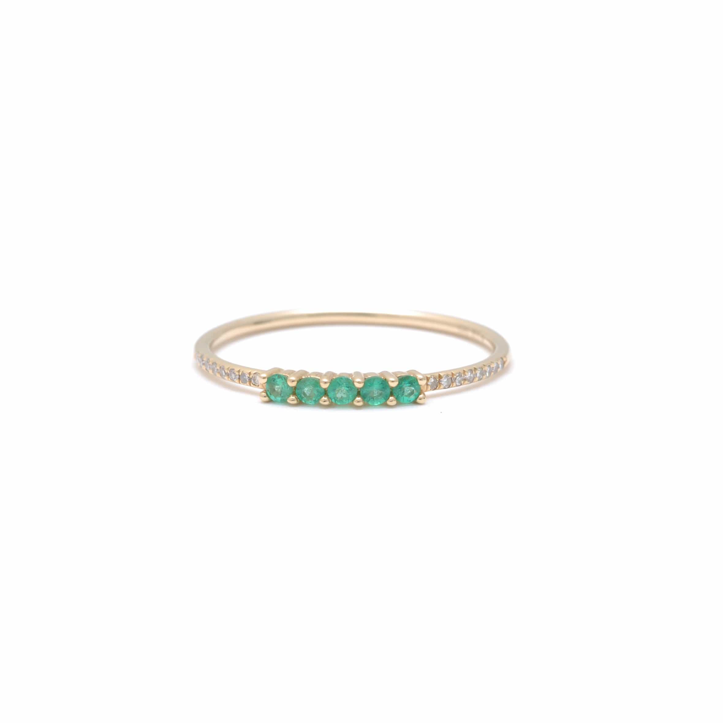 Round Emeralds And Pave Diamond Ring