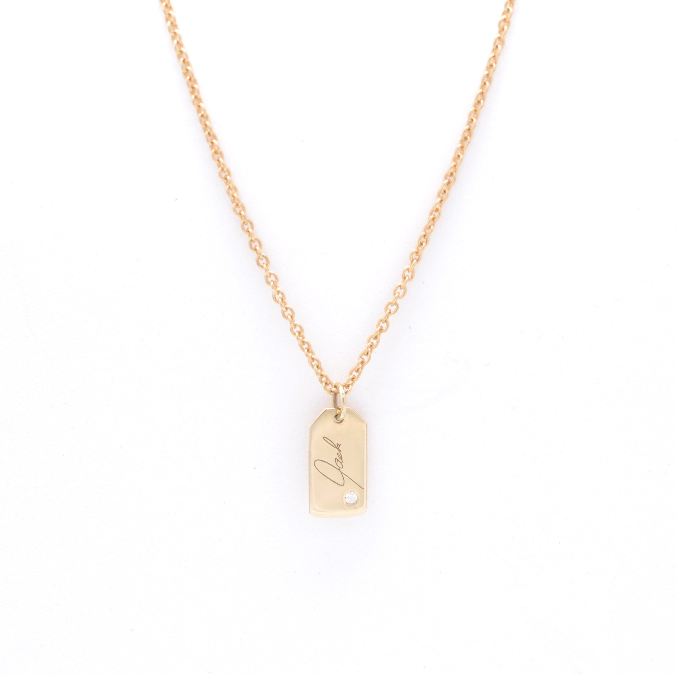 Yellow Gold Diamond Small Dog Tag Necklace