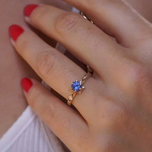 Flower Tanzanite Diamond Milgrain Ring