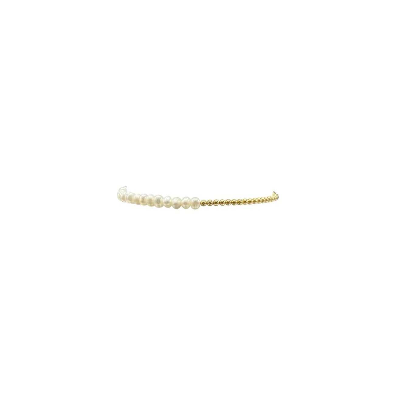 2mm Yellow Gold Filled Bracelet with White Pearls Across