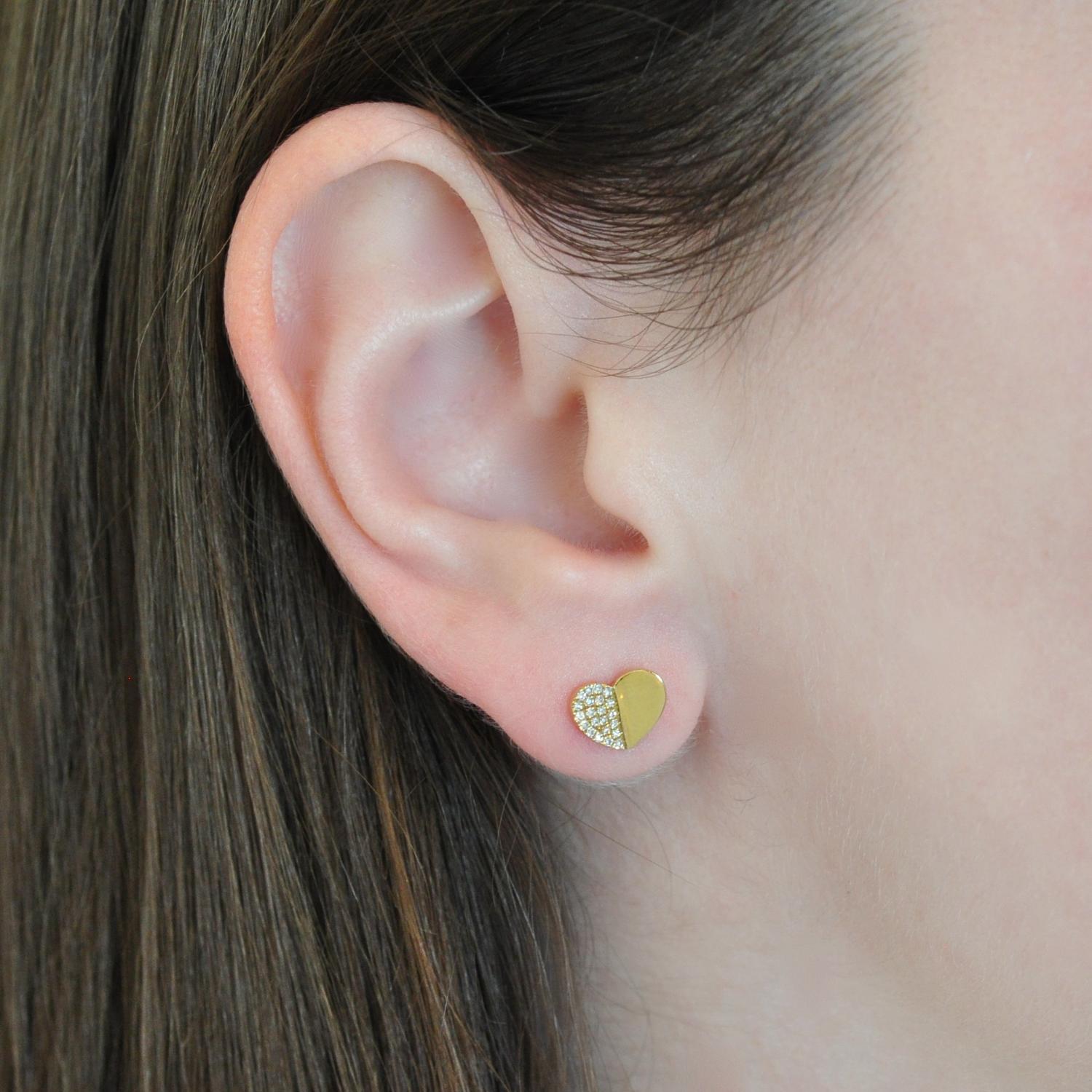 Diamond Flutter Heart Yellow Gold Earrings