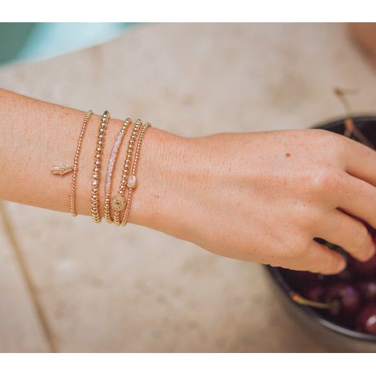 2mm Yellow Gold Beaded Bracelet with Diamond Hamsa Bead