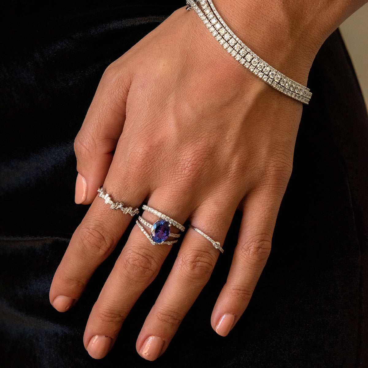 Tanzanite Diamond Pave Engagement Ring