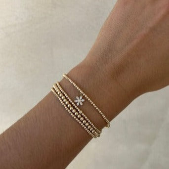 2mm Diamond Flower Charm Gold Bead Bracelet