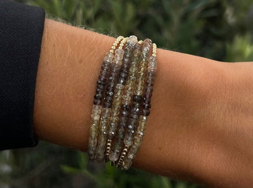2mm Gold and Forest Sapphire Ombre Beaded Bracelet