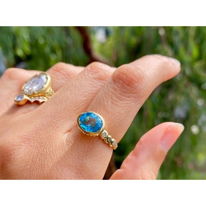 Blue Topaz Diamond Sunbeam Ring