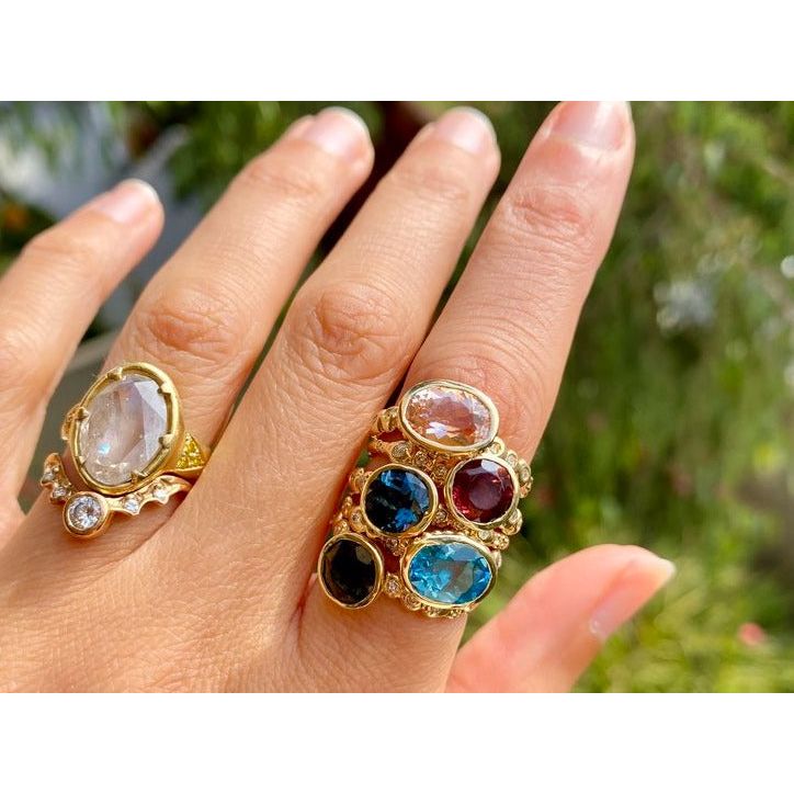 Blue Topaz Diamond Sunbeam Ring