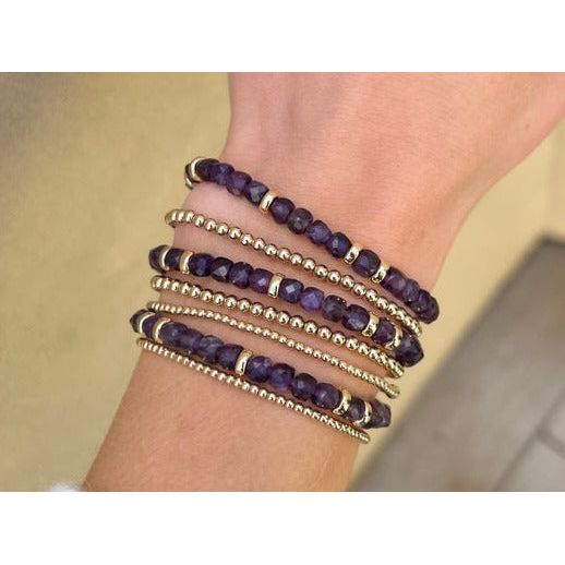 5mm Amethyst and Gold Rondelle Pattern Bead Bracelet