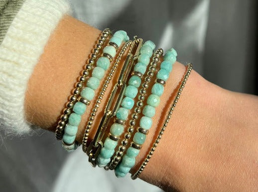 5mm Amazonite and Gold Rondelle Pattern Bead Bracelet