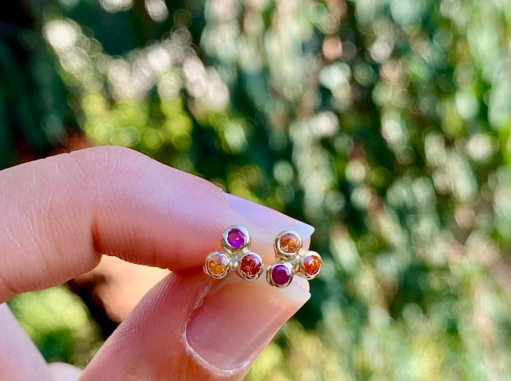 Sunset Sapphire Bubbles Stud Earrings
