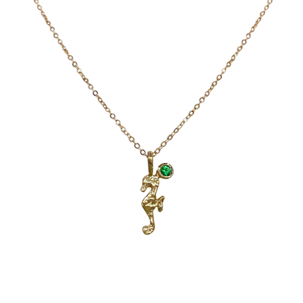 Baby Seahorse with Emerald Charm