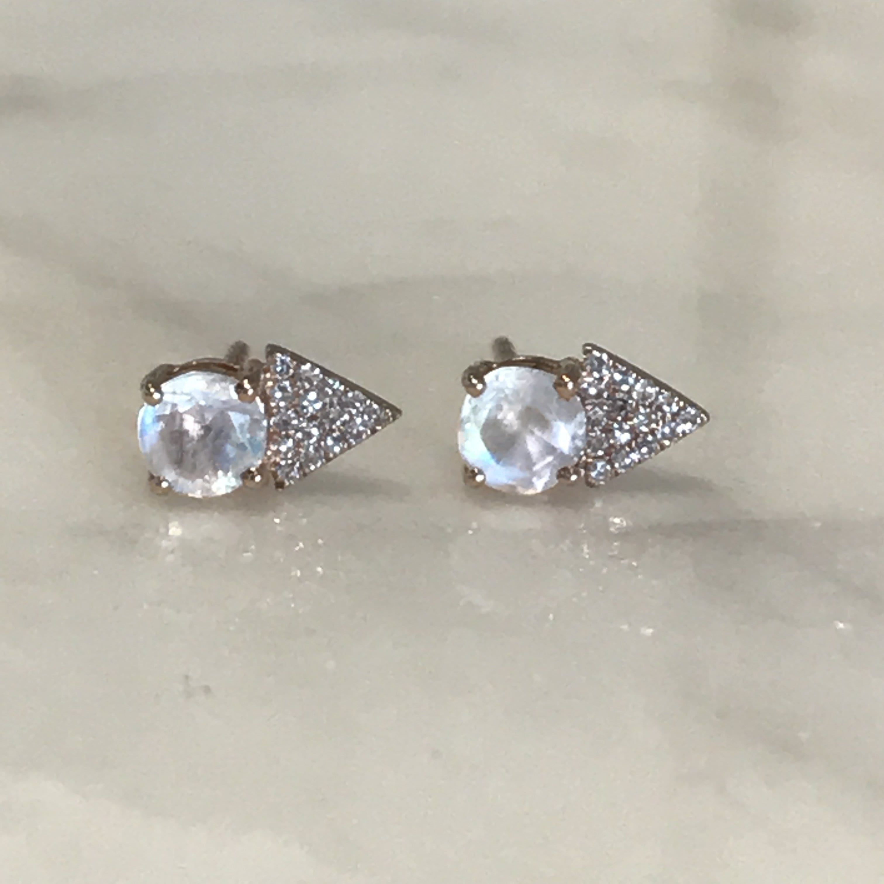Moonstone Triangle Pave Diamond Stud Earrings - Curated Los Angeles