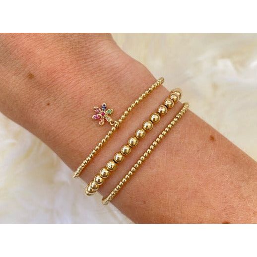 2mm Rainbow Sapphire Flower Charm Gold Bead Bracelet