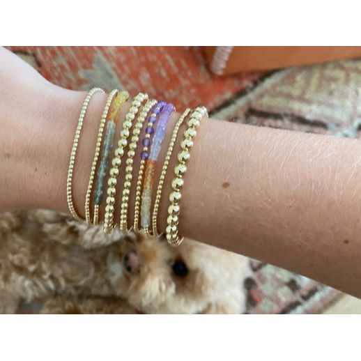 2mm Amethyst Gold Pattern Bead Bracelet
