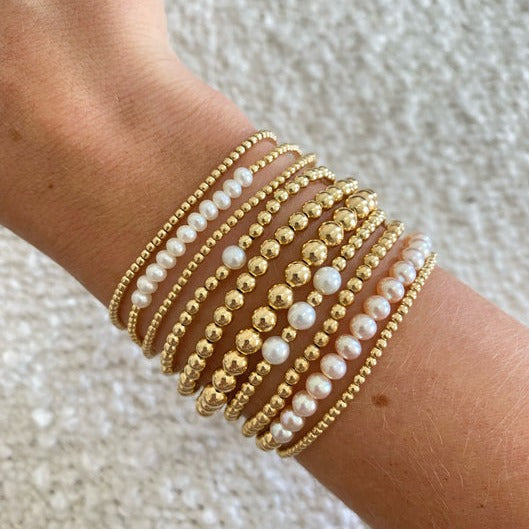 3mm Single Pearl Gold Beaded Bracelet