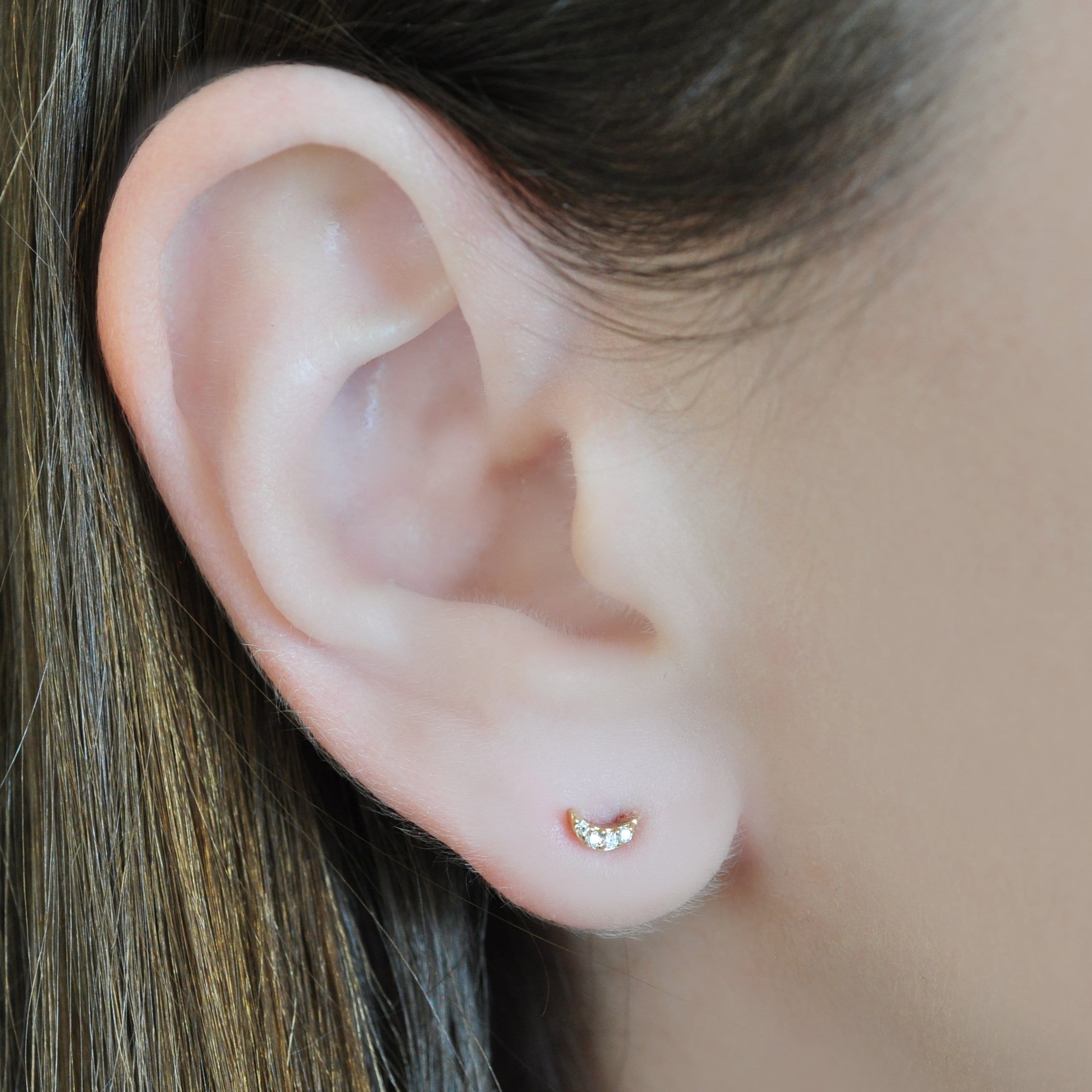 Diamond Tiny Gold Moon Earrings