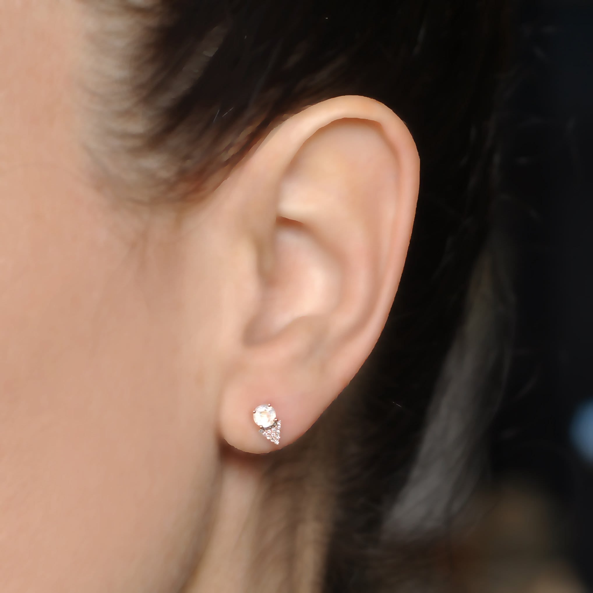 Moonstone Triangle Pave Diamond Stud Earrings