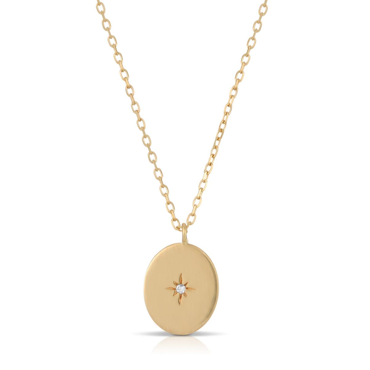 Diamond Starburst 14k Gold Oval Necklace