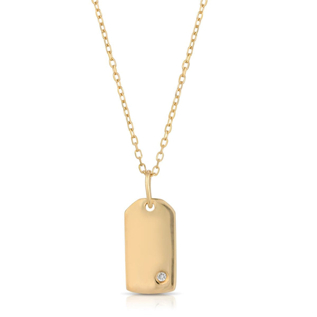 Engravable Dog Tag with Bead Chain Necklace 14K Gold