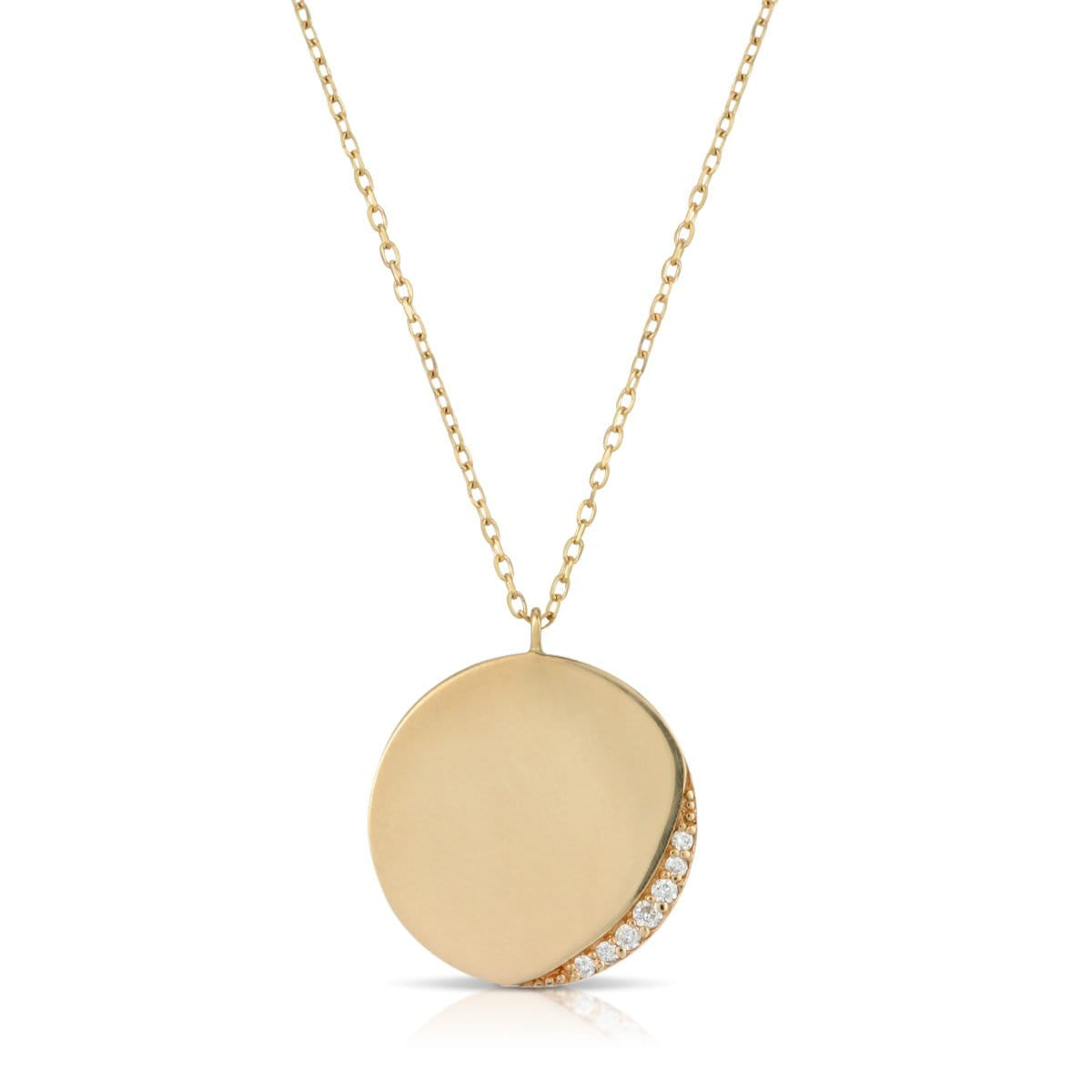Gold Circle Diamond Crescent Necklace Letreaime
