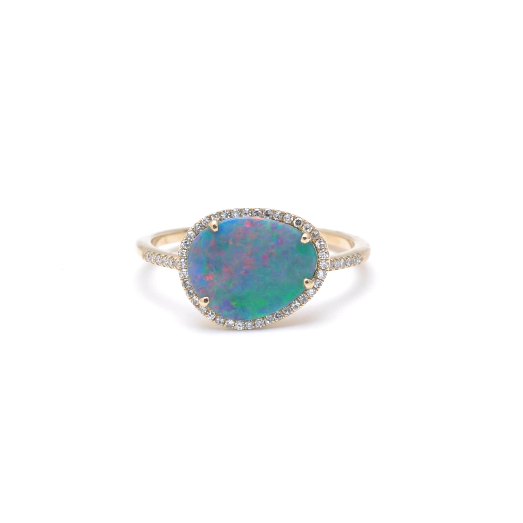 Australian Opal Diamond Pave Halo Ring