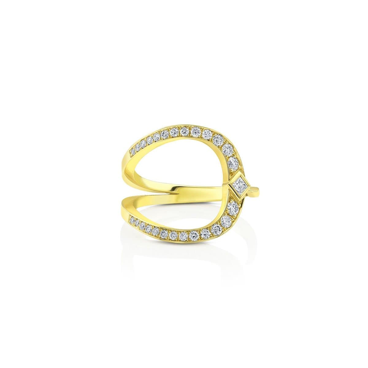 Open U Diamond Yellow Gold Statement Ring