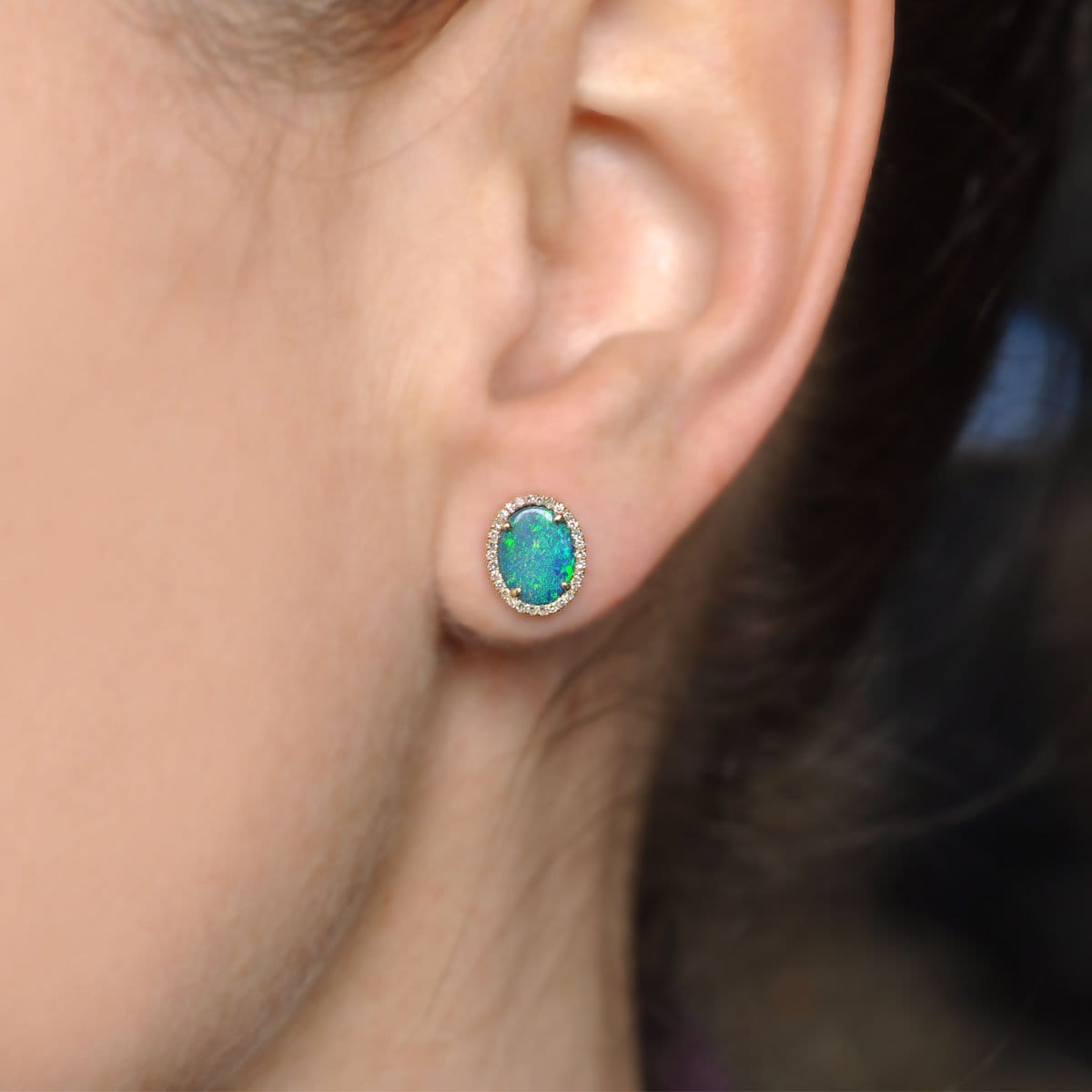 Diamond and blue opal studs
