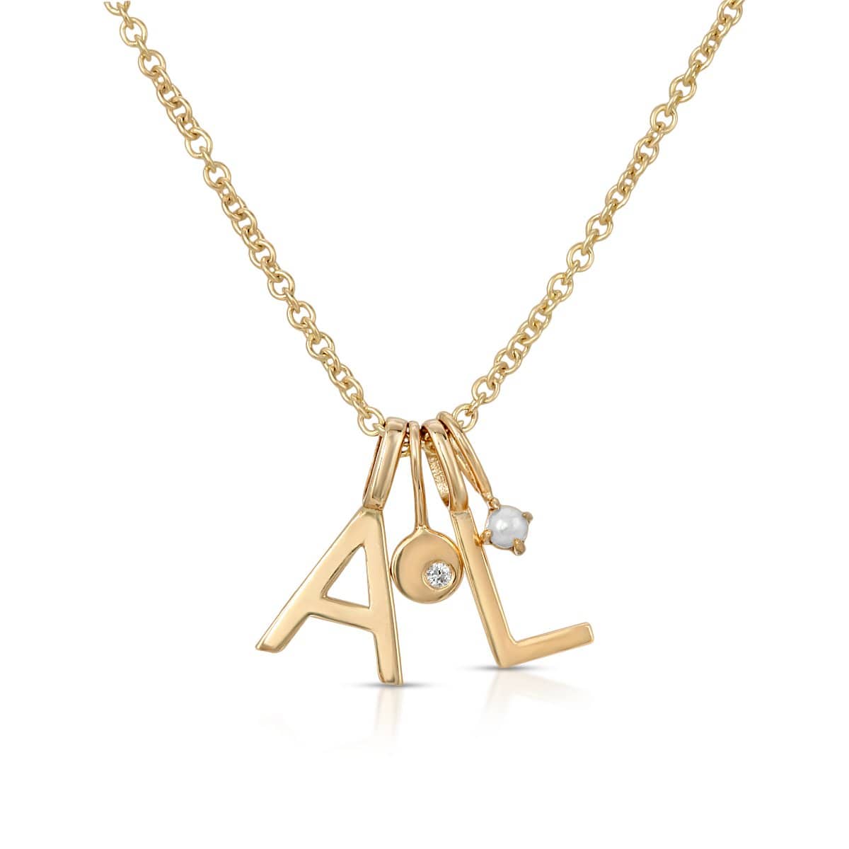 gold diamond pearl initial charm necklace