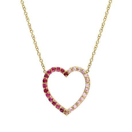 Large Dark and Light Pink Sapphire Heart Necklace