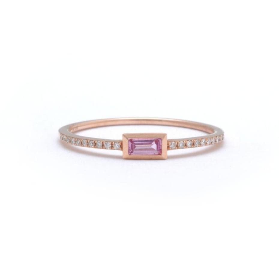 Baguette Pink Sapphire with Micro Pave Diamond Half Eternity Ring