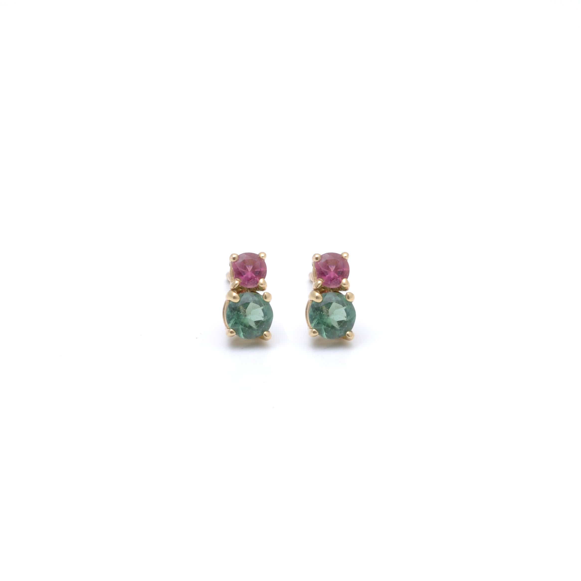 Green and Pink Tourmaline 14k Studs Curated Los Angeles