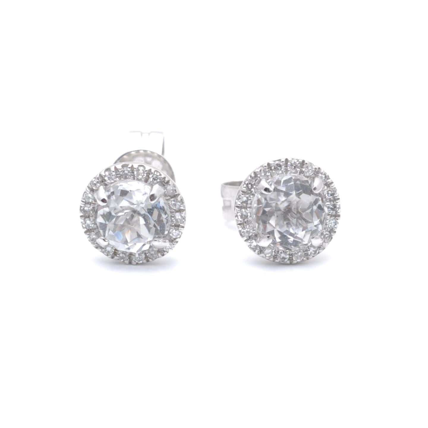 white sapphire diamond halo stud earrings 14k