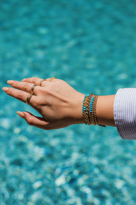 3mm Turquoise Gemstone Pattern Beaded Bracelet