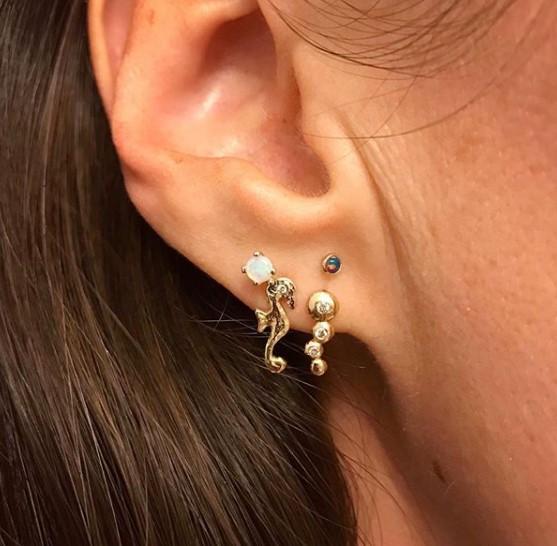 Opal and Diamond Yellow Gold Seahorse Studs
