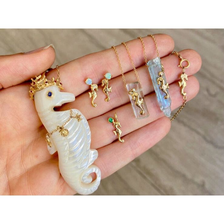 Baby Seahorse with Emerald Charm