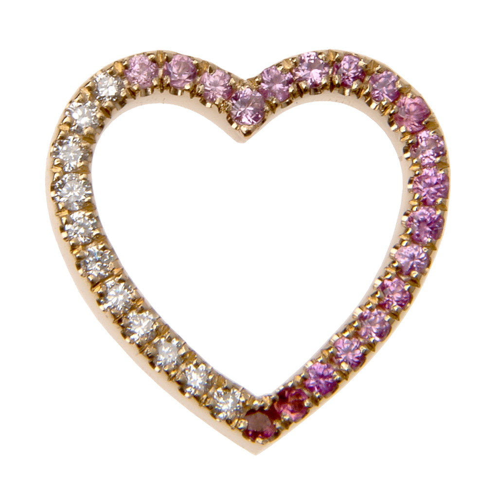 Small Ombre Diamond and Pink Sapphire Floating Eternity Heart Charm